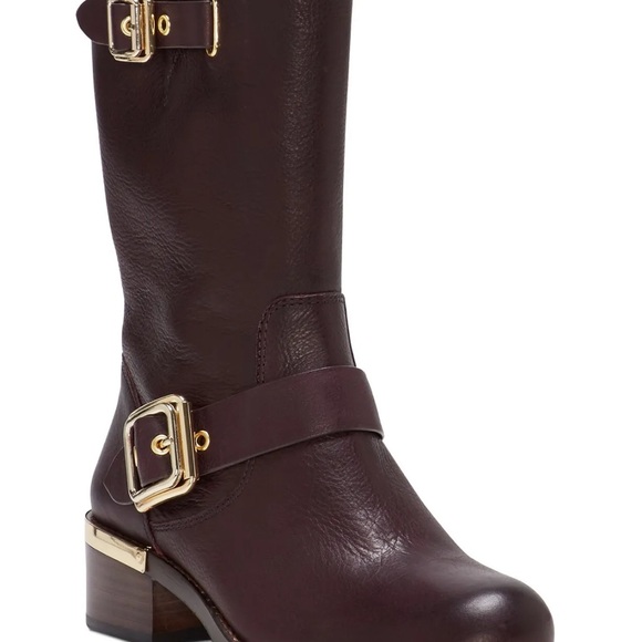 Vince Camuto size 7 burgundy like color with gold buckles, boots worn only once. - Picture 5 of 6
